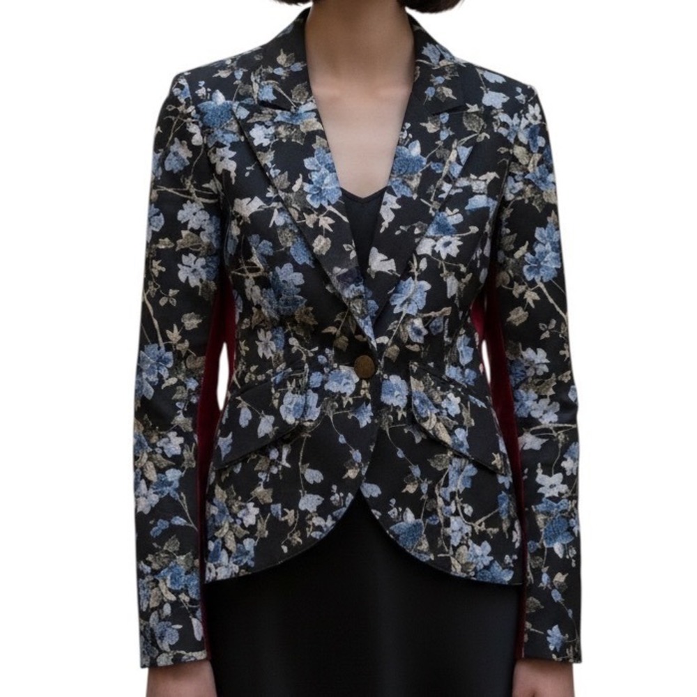 Smythe EUC‎ Floral Blazer Botanical Velvet Panel Quiet Luxury Designer Sz 4